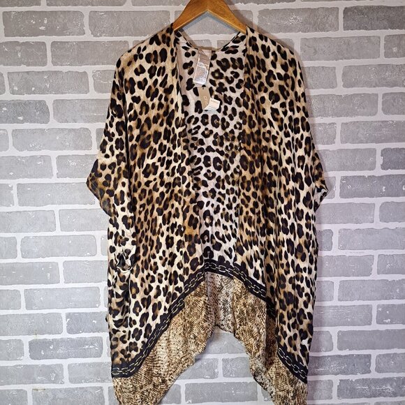 Chicos Kimono Womens One Size Animal Print Semi Sheer‎ Wrap Cardigan NWT - Picture 1 of 13
